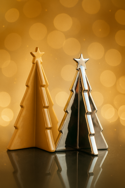 Christmas Ceramic Silver Orange Elegant Modern Tabletop Festive Decoration Tree Home Office Decor Gifting Combo(Set of 2)