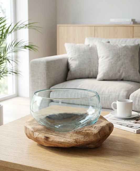 Oceanbowl large size Molten Glass on teak Driftwood
