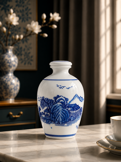 Imported Blue & White Chinese Porcelain Vase | Decorative Oriental Ceramic Flower Vase | Chinoiserie Home Decor