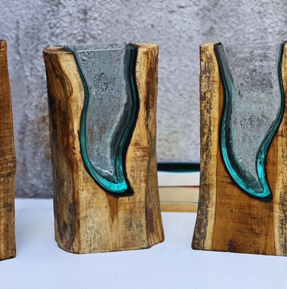 Molten Glass on polished teak Driftwood-forestwall