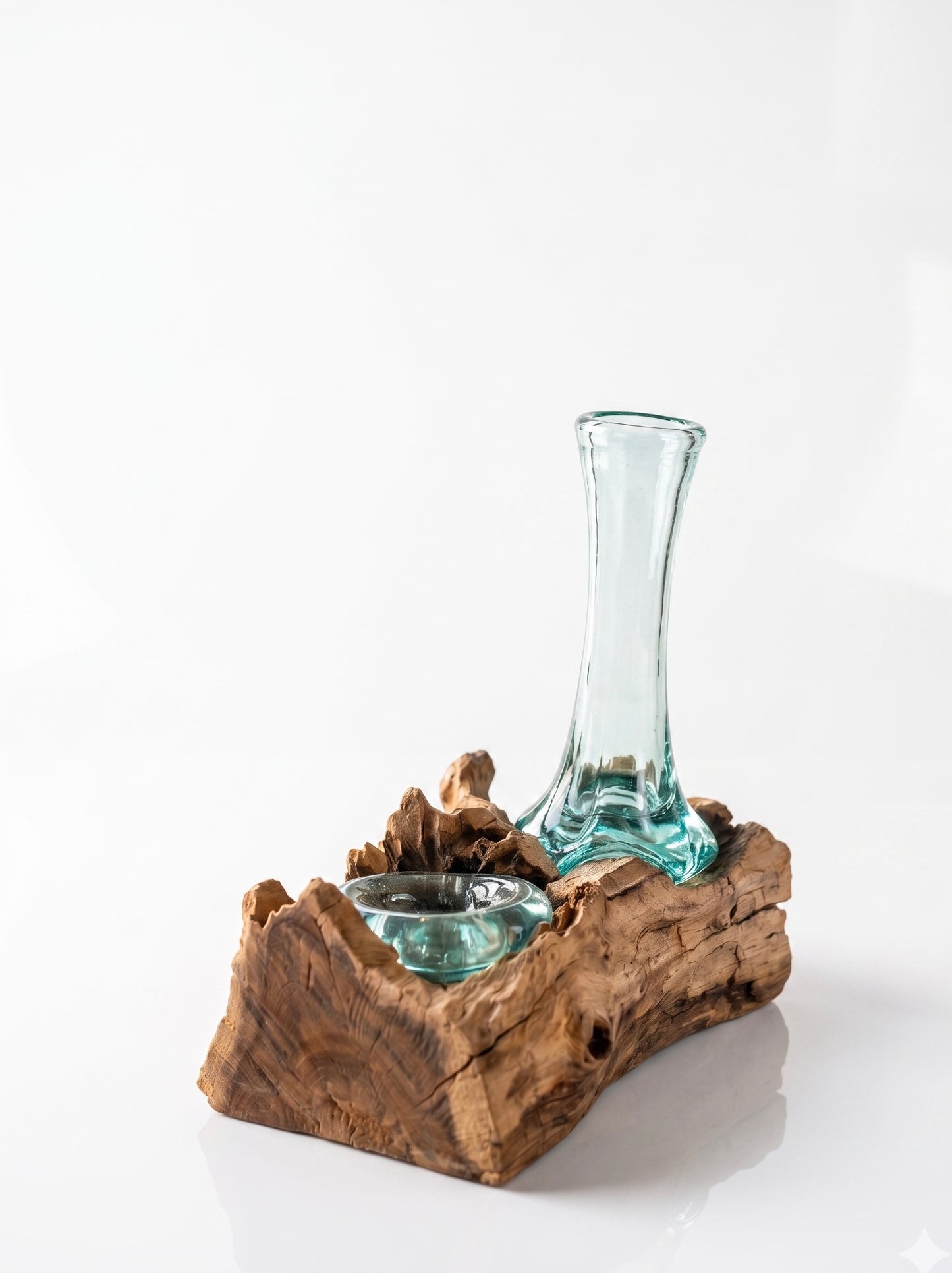 Handcrafted Molten Glass Driftwood Vase & Candle Holder -AquaFlame