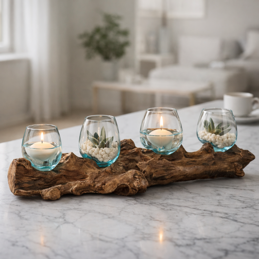 Four Molten Glass on Driftwood base