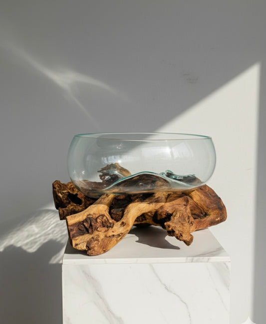 Molten Glass on polished teak Driftwood-Oceanbowl(medium)