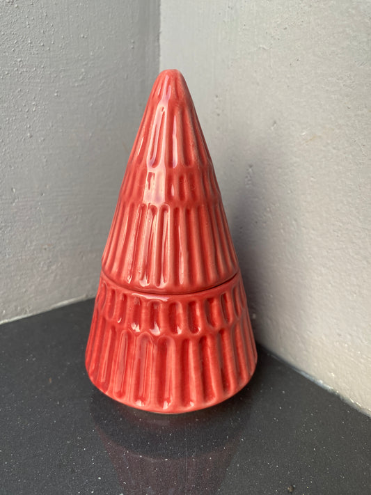 Ceramic Red Two-Piece Tree Showpiece – 11cm Height, Premium Holiday Decoration for Home Décor, Gifting & Tabletop Display