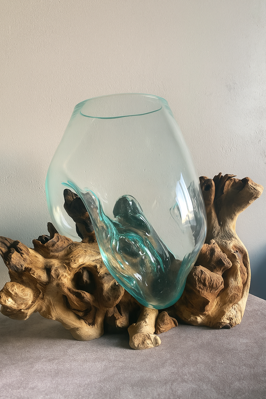 Molten Glass on polished teak Driftwood-Wavecrest