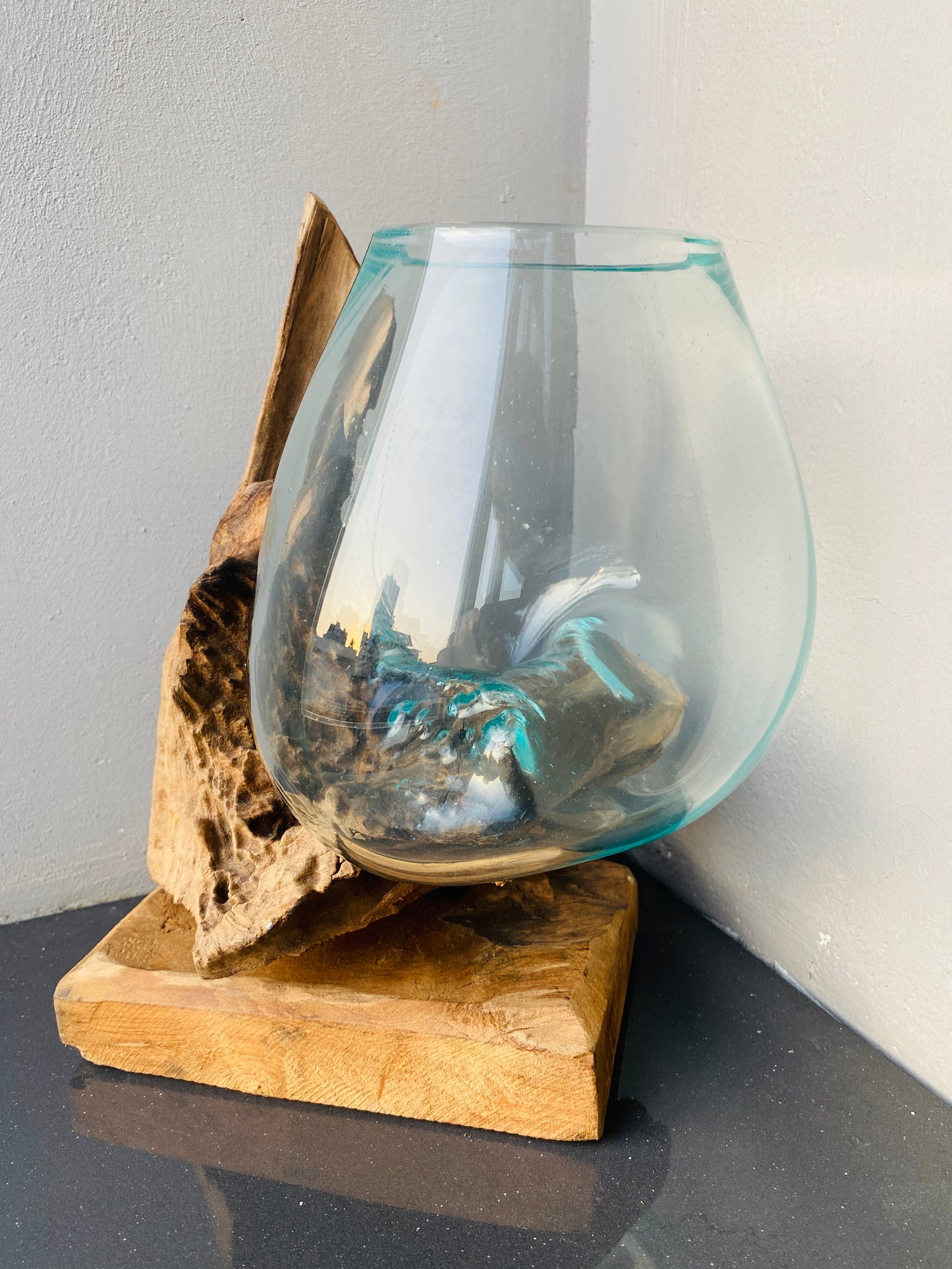 Molten Glass on polished teak Driftwood(rare limited edition)