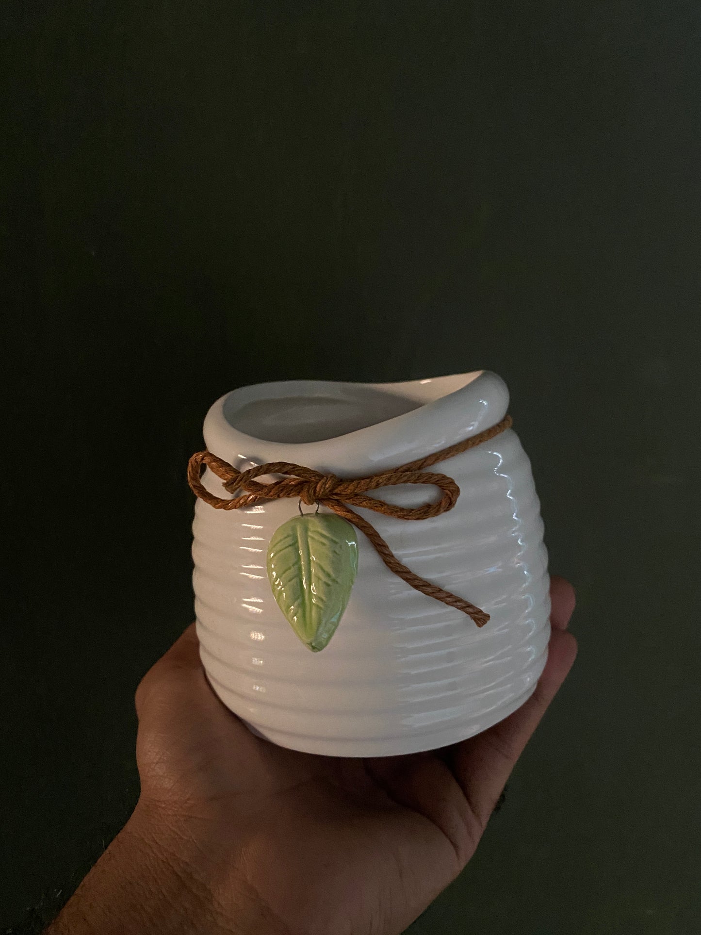 White leaf hanging medium ceramic planter