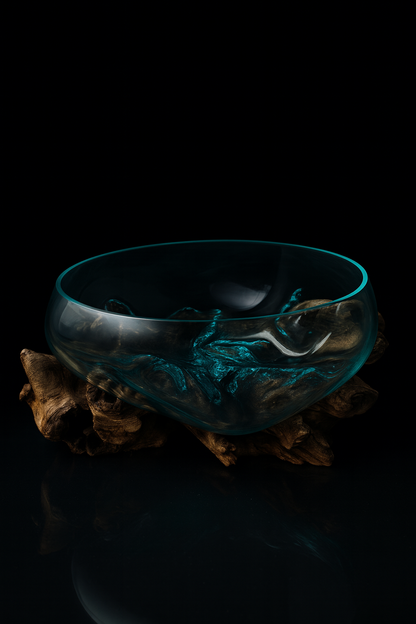 Molten Glass on polished teak Driftwood-Oceanbowl(medium)