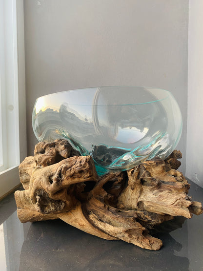 Molten Glass on teak Driftwood-Oceanbowl(medium)