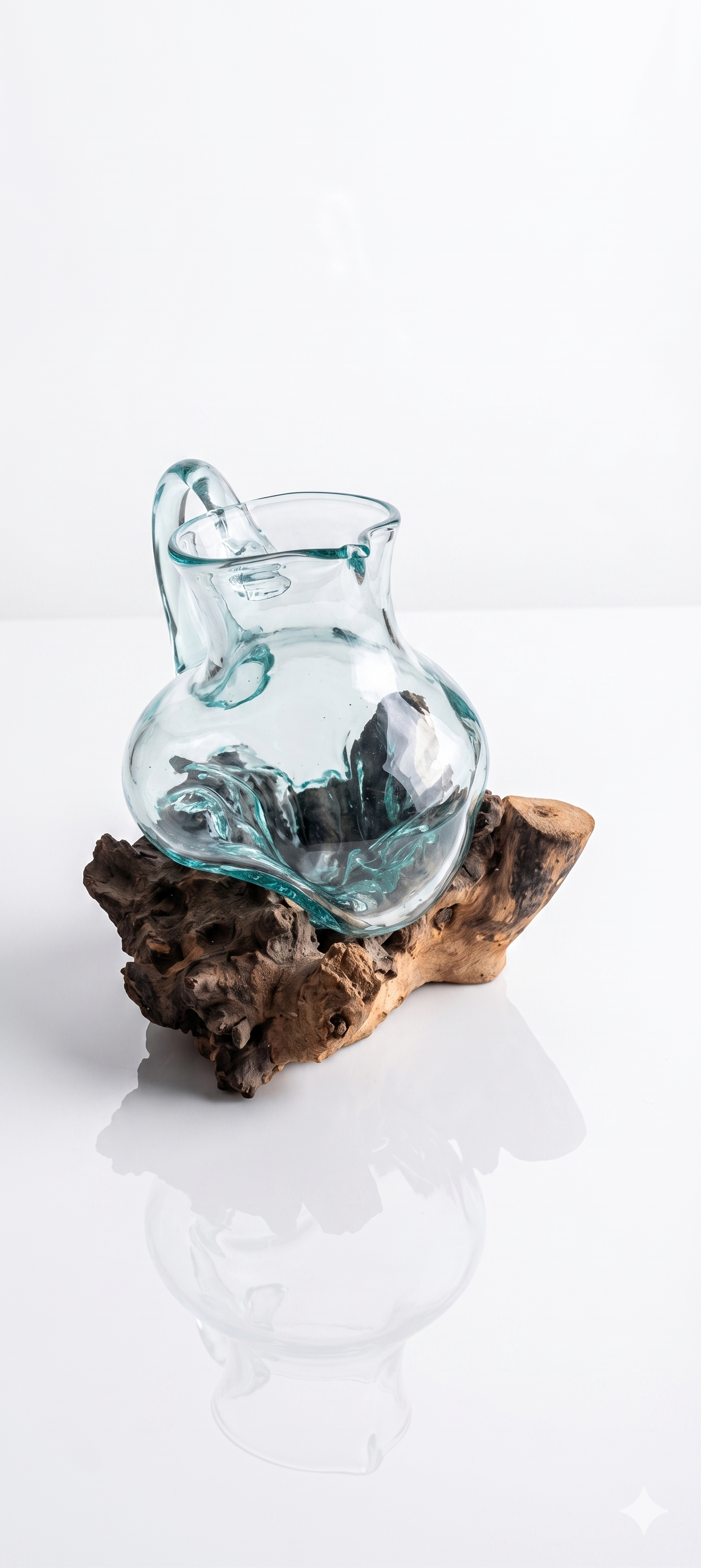 Handcrafted Molten Glass Driftwood Pitcher Vase –AquaPour Artisan Decor