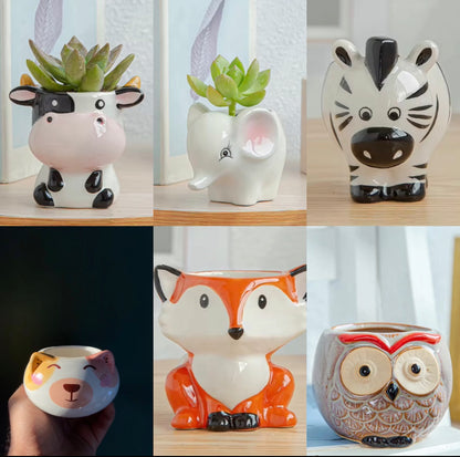 Set of 6 animal ceramic planter