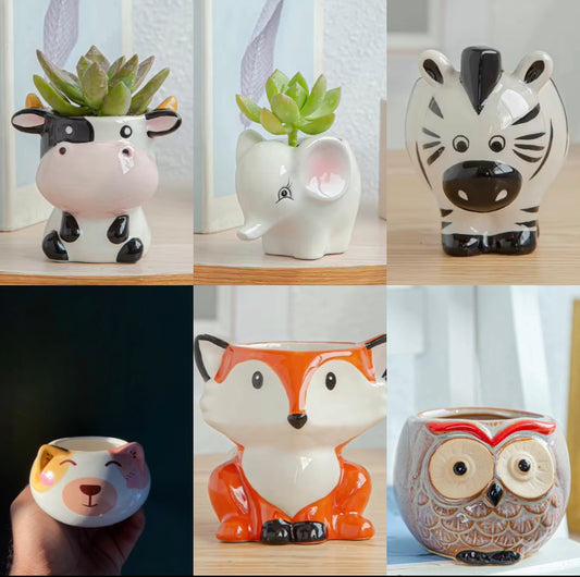 Set of 6 animal ceramic planter