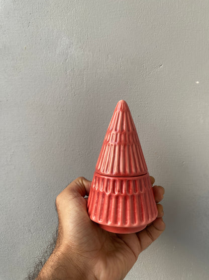 Ceramic Red Two-Piece Tree Showpiece – 11cm Height, Premium Holiday Decoration for Home Décor, Gifting & Tabletop Display