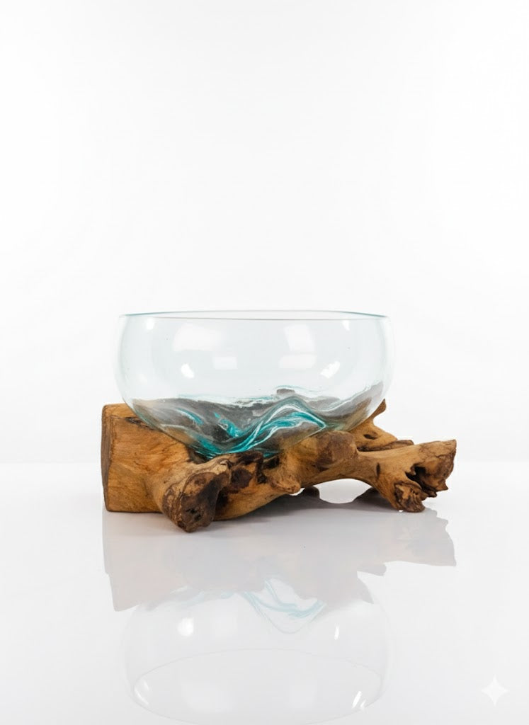 Molten Glass on polished teak Driftwood-Oceanbowl(medium)