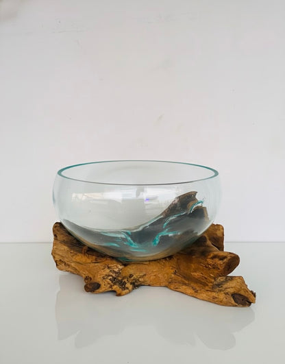 Molten Glass on polished teak Driftwood-Oceanbowl(medium)