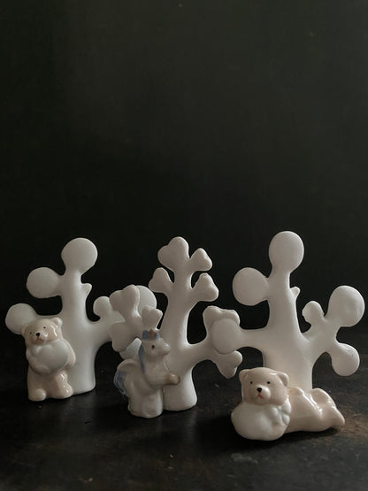 Christmas Miniature Ceramic Set – Unicorn, Teddy Bear & Christmas Tree Showpieces (Set of 3)