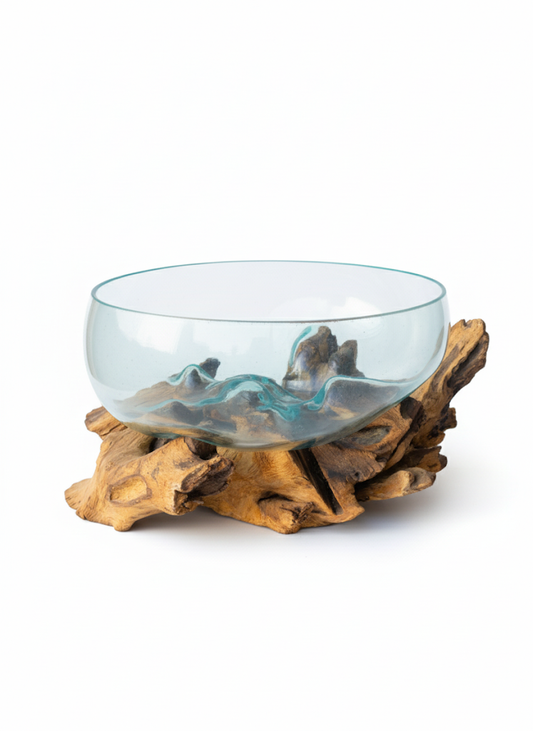 Molten Glass on polished teak Driftwood-Oceanbowl(large)
