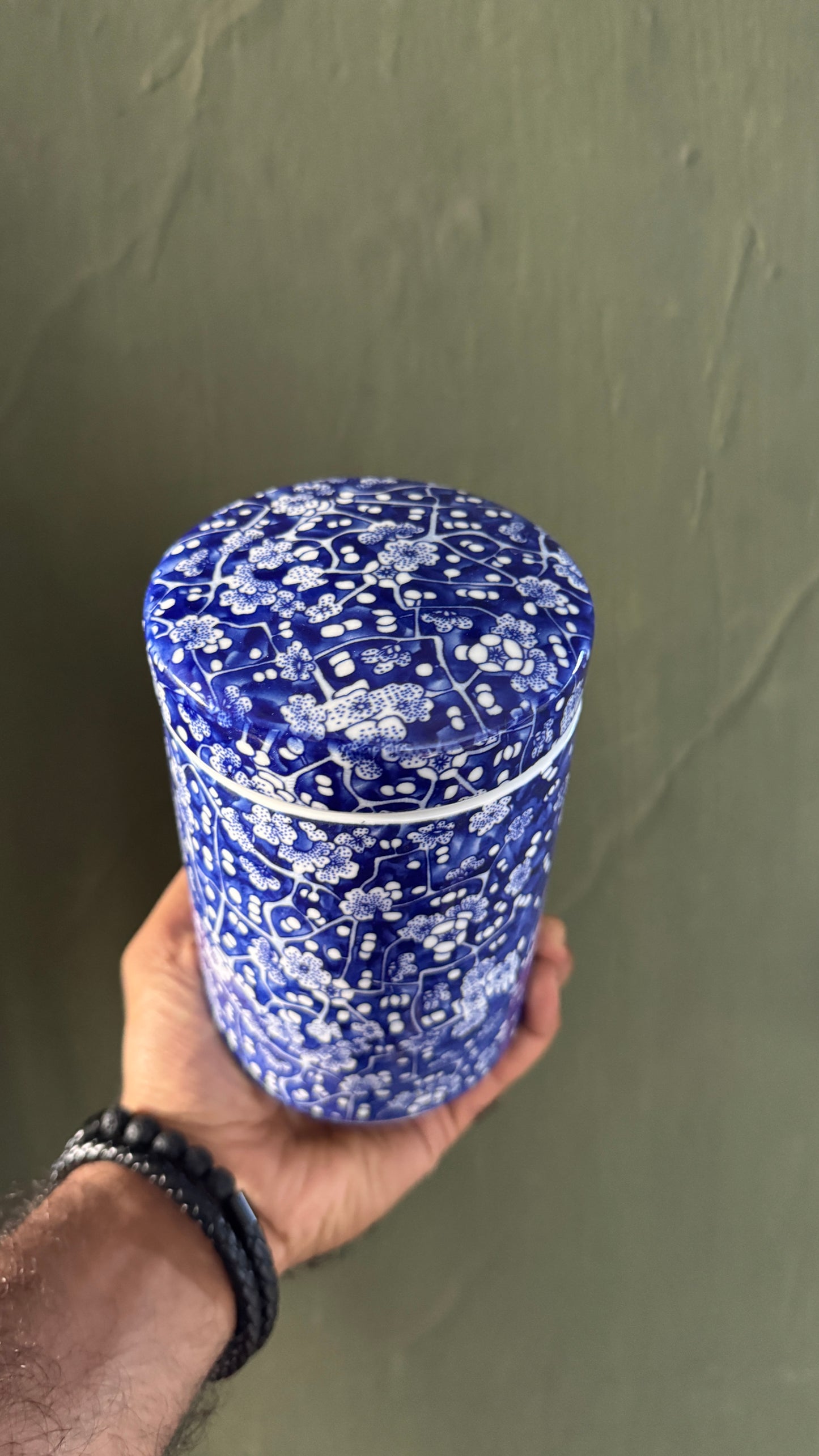 Imported Blue & White Porcelain Tea Canister with Lid | Decorative Ceramic Storage Jar | Chinoiserie Kitchen & Home Decor