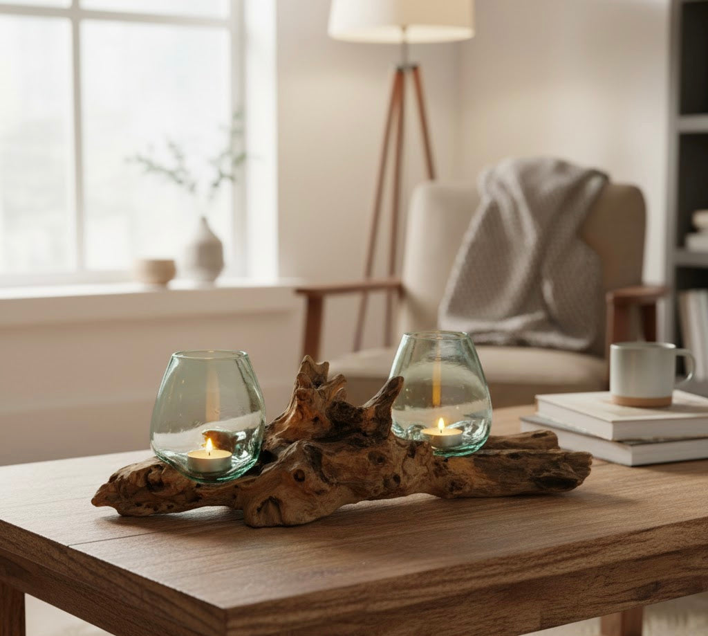 Two Molten Glass on Driftwood base(Pre-order)