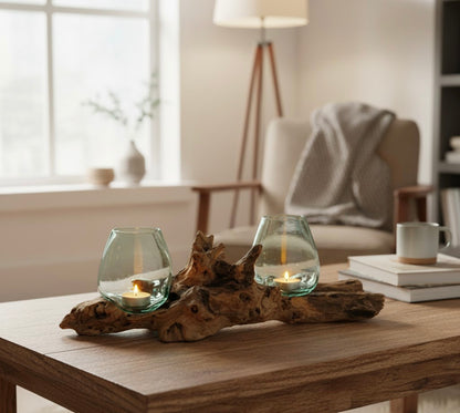 Two Molten Glass on Driftwood base(Pre-order)