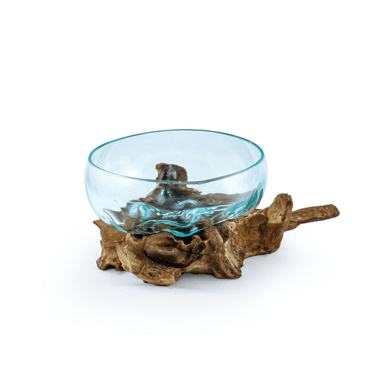 Molten Glass on polished teak Driftwood-Oceanbowl(medium)