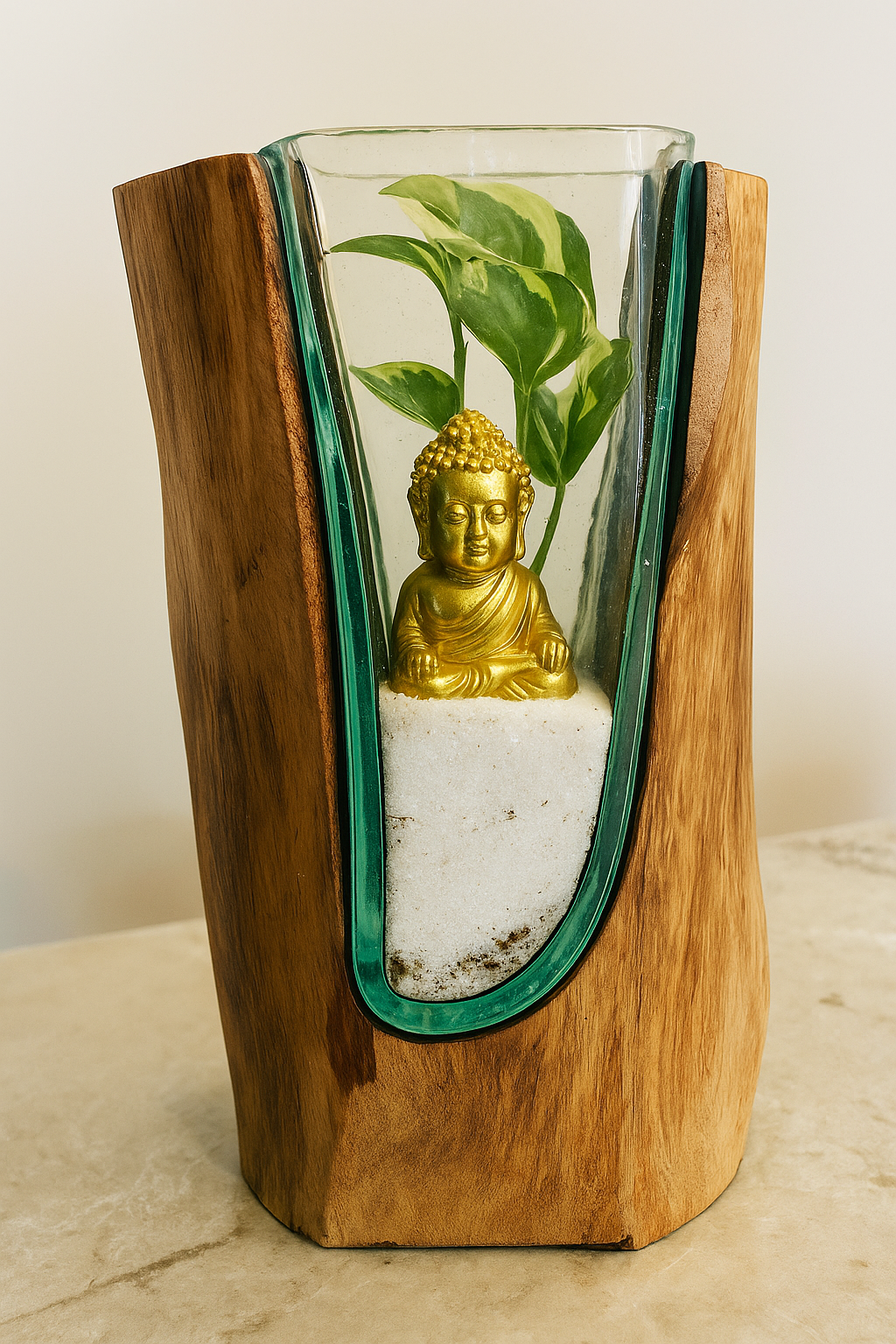 Molten Glass on polished teak Driftwood-forestwall