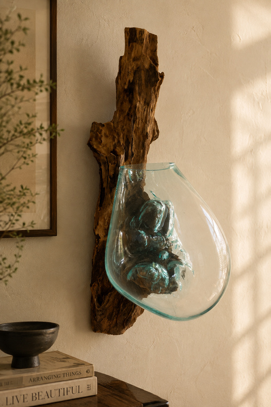 Handcrafted Molten Glass & Natural Driftwood Wall Planter-Driftaura