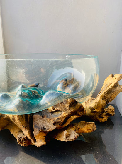Molten Glass on polished teak Driftwood-Oceanbowl(large)