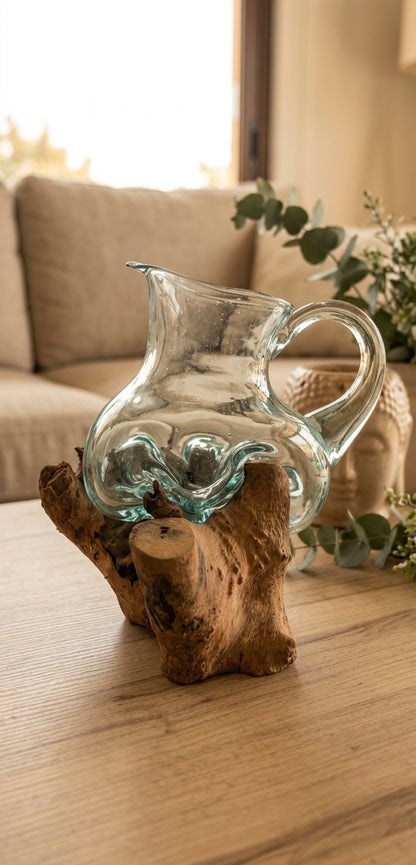 Handcrafted Molten Glass Driftwood Pitcher Vase –AquaPour Artisan Decor