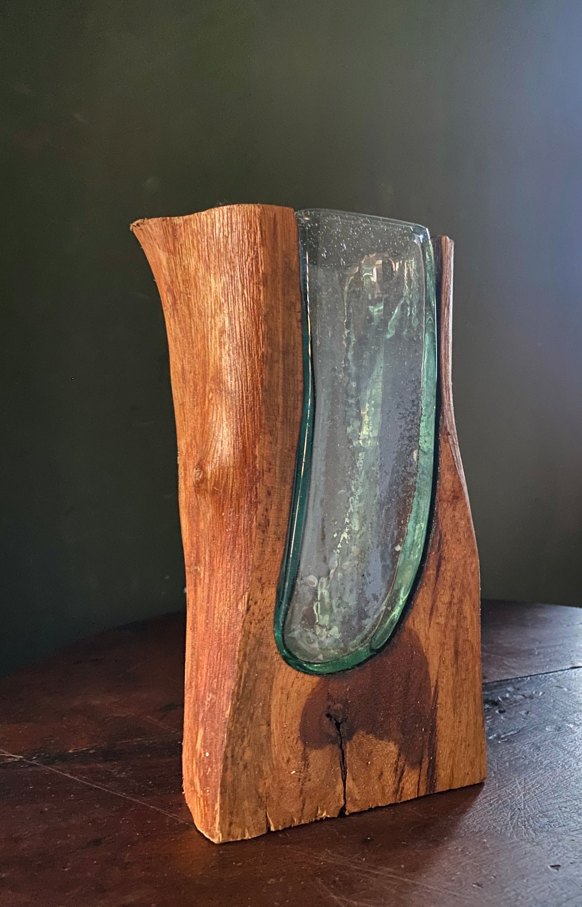 Small Molten Glass on natural Driftwood-forestwall