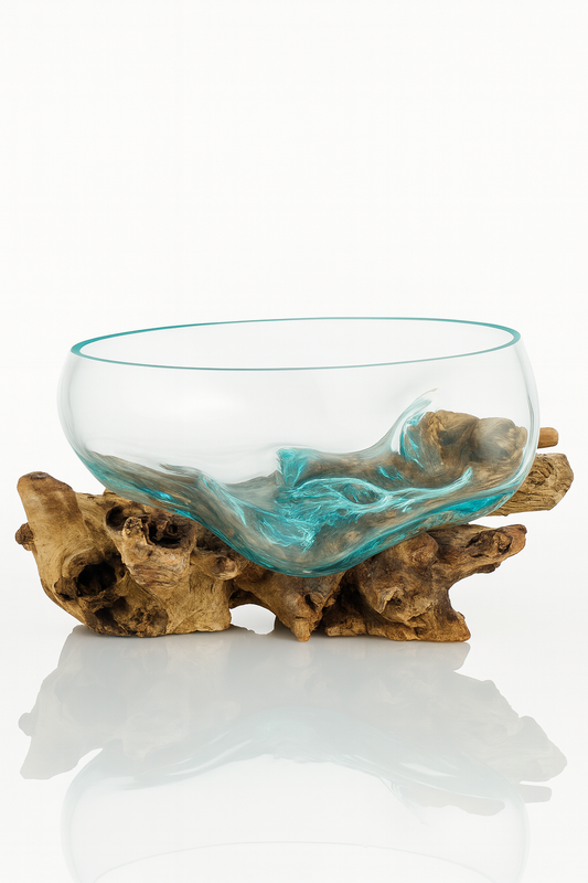 Molten Glass on polished teak Driftwood-Oceanbowl(medium)