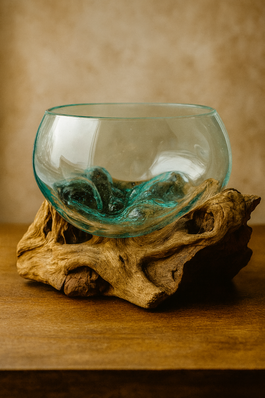 Molten Glass on polished teak Driftwood-Oceanbowl(small)