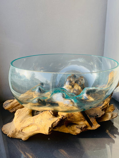 Molten Glass on polished teak Driftwood-Oceanbowl(large)