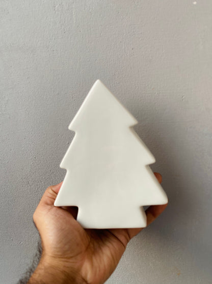White Ceramic Christmas Themed Tree Miniature showpiece Figurine Festive Tabletop Decor Holiday Home Decoration Gift