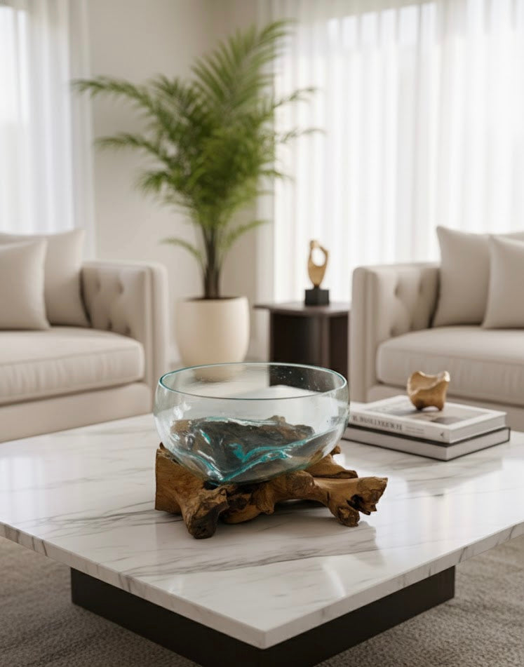 Molten Glass on polished teak Driftwood-Oceanbowl(medium)