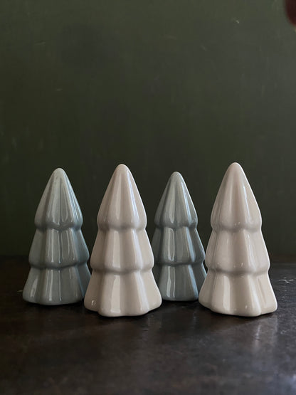 Set of 4 Mini Ceramic Christmas Trees - Glossy White & Blue Decor for Tabletop, Mantel, and Festive Display