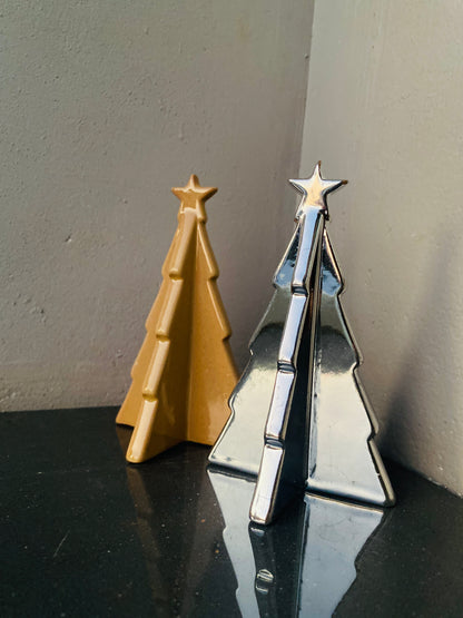 Christmas Ceramic Silver Orange Elegant Modern Tabletop Festive Decoration Tree Home Office Decor Gifting Combo(Set of 2)