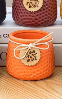 Orange Home sweet home ceramic planter