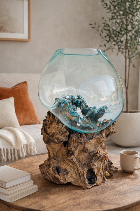 Wavecrest xl size Molten Glass on teak Driftwood