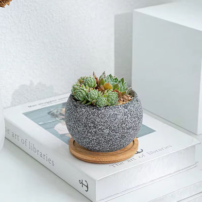 Black textured ceramic planter