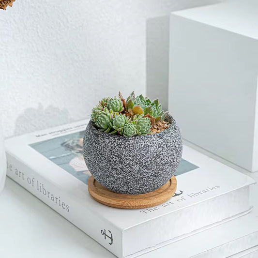 Black textured ceramic planter