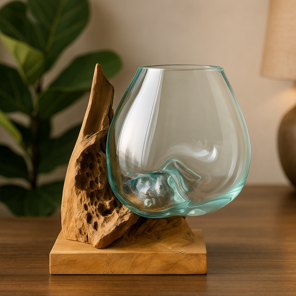 Molten Glass on polished teak Driftwood(rare limited edition)