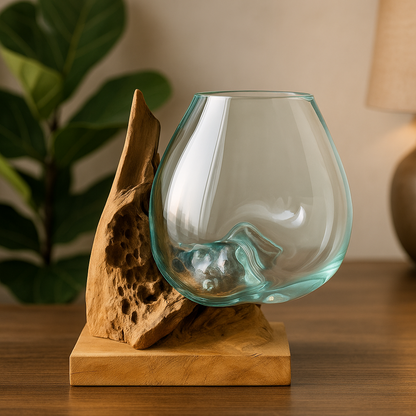 Molten Glass on polished teak Driftwood(rare limited edition)