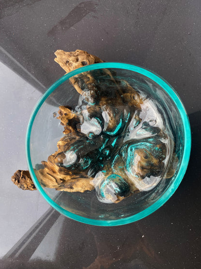 Molten Glass on polished teak Driftwood-Oceanbowl(small)