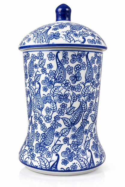 Blue & White Floral Ceramic Decorative Jar