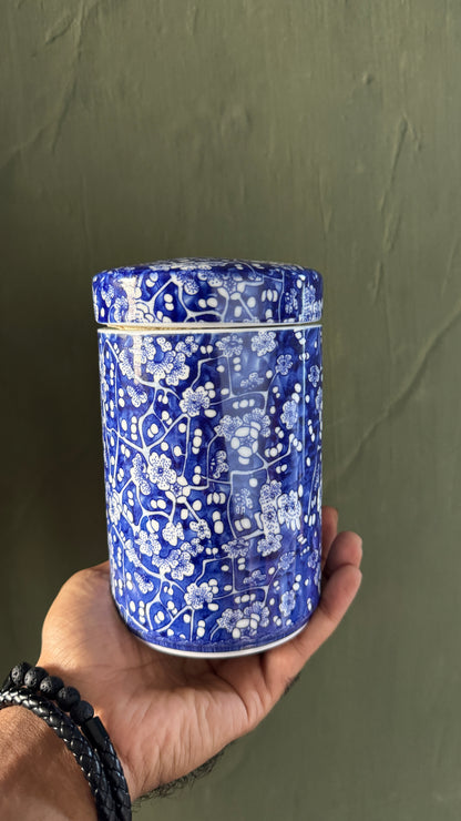 Imported Blue & White Porcelain Tea Canister with Lid | Decorative Ceramic Storage Jar | Chinoiserie Kitchen & Home Decor