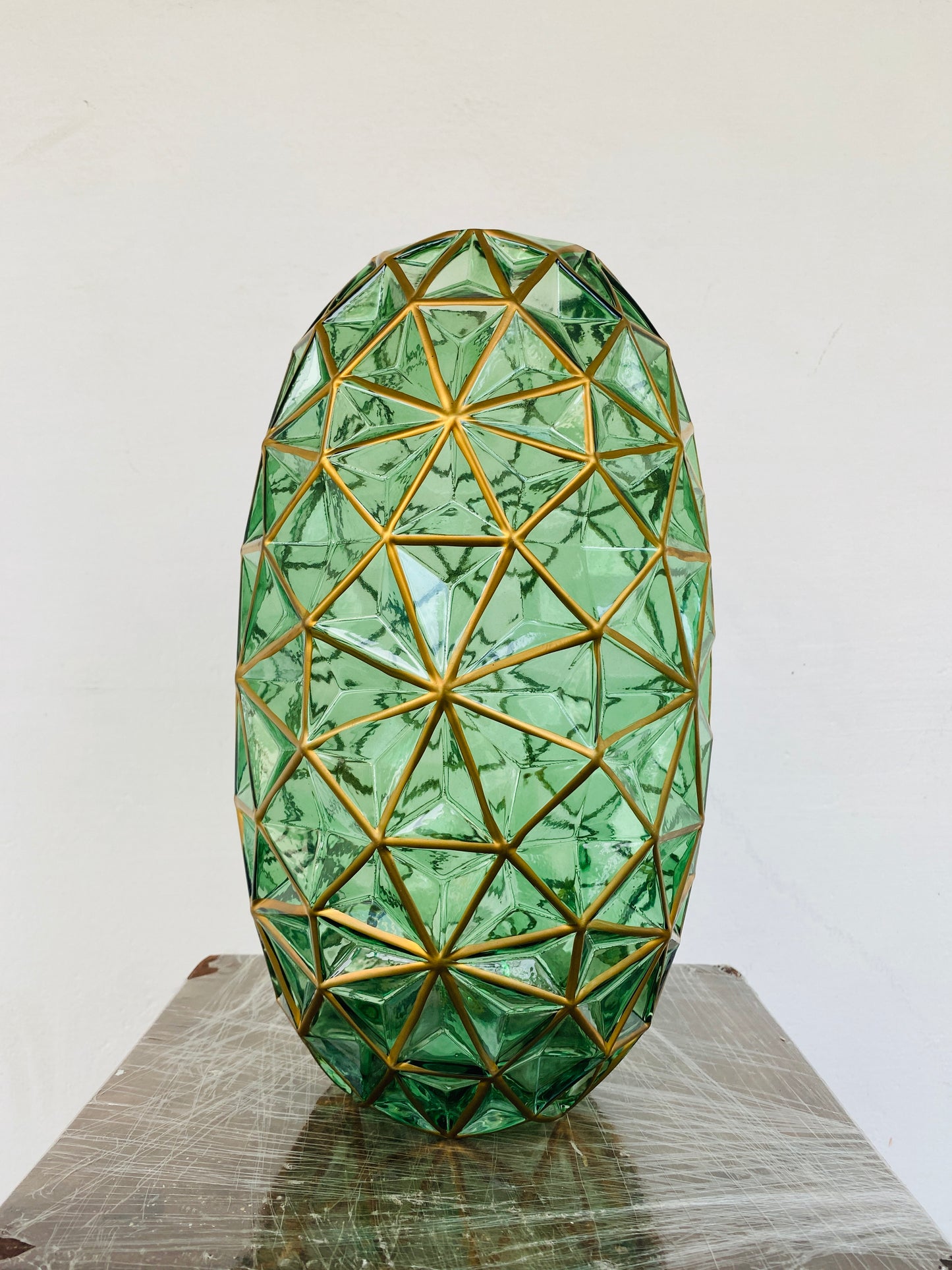 Premium Imported Designer Green Glass Vase showpiece– Limited Edition