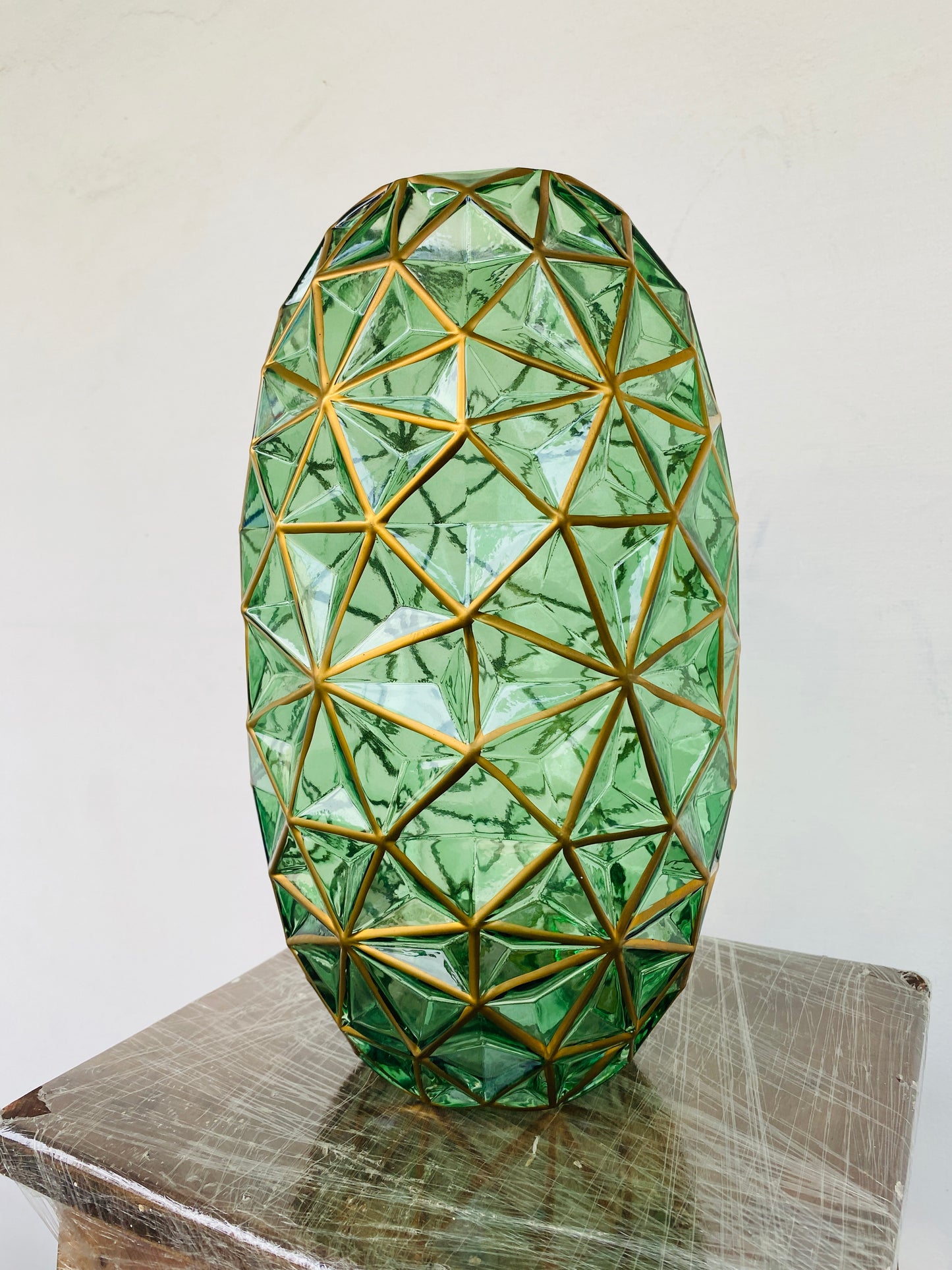 Premium Imported Designer Green Glass Vase showpiece– Limited Edition