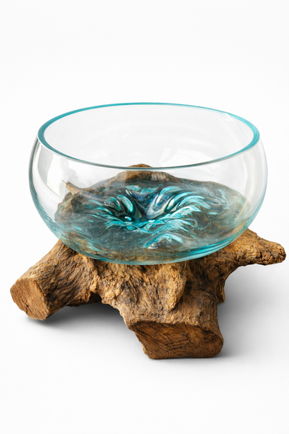 Molten Glass on polished teak Driftwood-Oceanbowl(medium)