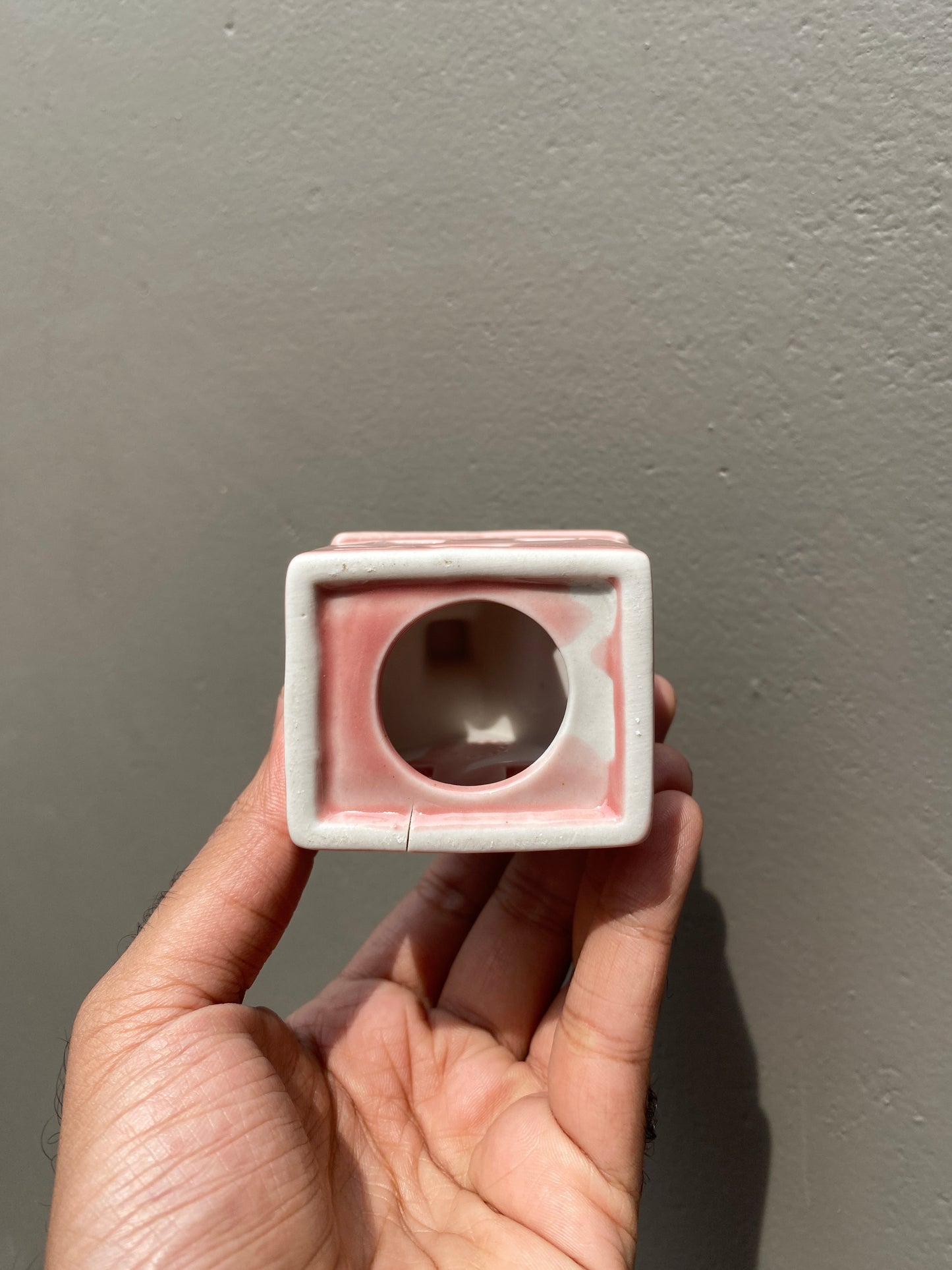 Pink ceramic small candle holder